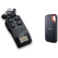 Zoom - H6-BLK - Tragbarer 6-Spur-Recorder mit austauschbaren Mikrofonen - 1x abnehmbares XY-Mikrofon und 4X XLR-Eingänge & SanDisk Extreme Portable SSD 2 TB (tragbare NVMe SSD