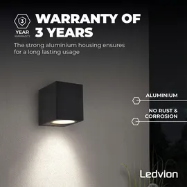 Ledvion - LED Wandlampe San Diego, GU10 Fassung, IP54, Schwarz, Down Licht, Außenlampe, Gartenbeleuchtung