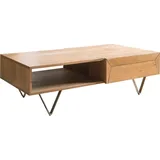 DeLife Couchtisch Kayu 115x60 cm Akazie Natur 2 Schübe V-Fuß Edelstahl, Couchtische