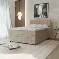 Panda möbel Boxspringbett Doppelbett 140x200, Dunkelbeige, AVALON, mit Bettkästen,
