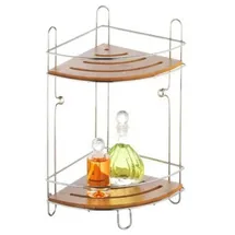 Testrut axentia Eckregal Bonja in Braun, Hängeregal aus nachhaltigem Bambus, verchromtes Badregal mit zwei Böden