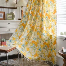 tokusyou Landhaus Vorhänge Blickdicht Leinenoptik Jacquard Vögel Blätter Baumwolle Vorhange mit Kräuselband Blumen Muster Leinen Gardinen Landhausstil Gardinen mit Quasten für Wohnzimmer Schlafzimmer 1 Stück B150×H240cm