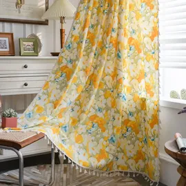 tokusyou Landhaus Vorhänge Blickdicht Leinenoptik Jacquard Vögel Blätter Baumwolle Vorhange mit Kräuselband Blumen Muster Leinen Gardinen Landhausstil Gardinen mit Quasten für Wohnzimmer Schlafzimmer 1 Stück B150×H240cm