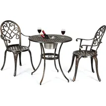 Goplus 3 tlg. Bistro Set, mit 2 Stühlen, Gartenmöbel Set, Alu, Gartenset Balkonset antik, Balkonmöbel Set Sitzgruppe Outdoor Bronze