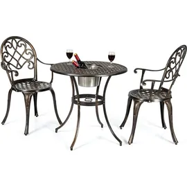 Goplus 3 tlg. Bistro Set, mit 2 Stühlen, Gartenmöbel Set, Alu, Gartenset Balkonset antik, Balkonmöbel Set Sitzgruppe Outdoor Bronze