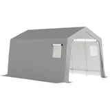 Outsunny Gerätehaus mit Satteldach, wasserdicht Gerätezelt mit Türen, Fenster, Anti-Staub-Fahrradabdeckung, Foliengerätehaus), für Terrasse, Garten, 300 x 447 x 255 cm, Hellgrau