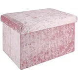 Intirilife Faltbare Sitzbank 49x30x30cm in Samt Rosé - Sitzwürfel mit Stauraum und Deckel mit Samtbezug - Sitzcube Fußablage klappbare Aufbewahrungsbox Truhe Hocker