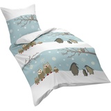 fleuresse Eulen + Pinguine hellblau/grau (135x200+80x80cm)