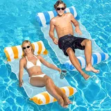 2 Stück Luftmatratze Pool, Luftmatratze Wasser, Wasserhängematte mit Luftpumpe, 4-in-1 Loungesessel Pool Lounge Luftmatratze Pool Aufblasbare Hängematte für Erwachsene und Kinder