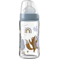 Nip – Weithalsflasche Glas | 240ml | Babyflasche mit weichem Silikontrinksauger und Ventil für optimalen Lufteinstrom. Babyflasche aus bruchfestem Glas | Sauglochgröße S, Boy