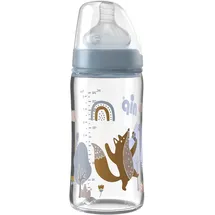 Nip – Weithalsflasche Glas | 240ml | Babyflasche mit weichem Silikontrinksauger und Ventil für optimalen Lufteinstrom. Babyflasche aus bruchfestem Glas | Sauglochgröße S, Boy