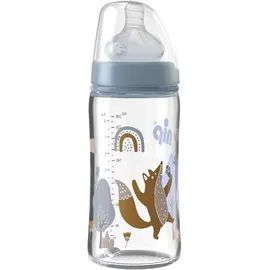 Nip – Weithalsflasche Glas | 240ml | Babyflasche mit weichem Silikontrinksauger und Ventil für optimalen Lufteinstrom. Babyflasche aus bruchfestem Glas | Sauglochgröße S, Boy