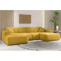 Kaiser Möbel Ecksofa, Eckcouch U form, Wohnzimmer Couch Large 342cm SIENA stoff Poso Gelb - Gelb