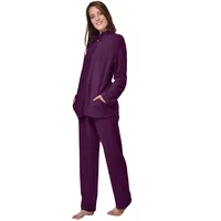 RAIKOU Damen Hausanzug Elegant Volltonfarbe Micro-Fleece Schlafanzug Freizeitanzug Hausanzug mit Reißverschluss (48/50,Granat) - 48-50