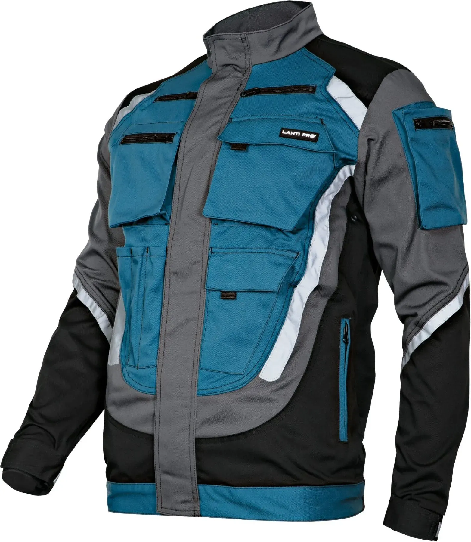 LAHTI PRO Arbeitsjacke mit Reflexstreifen Größe M ( L4040302 ) schwarz grau türkis