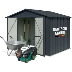 Gerätehaus XL – verzinktes Metall in Anthrazit| Inkl. Schloss & Werkzeughaken | wetterfester Geräteschuppen, Gartenhaus