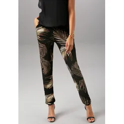 Schlupfhose ANISTON SELECTED, Damen, Gr. 40, N-Gr, schwarz (schwarz, braun, bedruckt), Jersey, Obermaterial: 100% Viskose, modisch, figurumspielend knöchellang, Hosen Haremshose Strandhose, im Allover-Print
