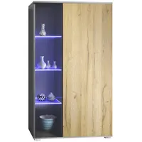 Vladon Vitrine, Eiche, 71.5x134x35 cm, Wohnzimmer, Wohnwände, Vitrinenschränke