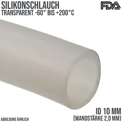 10 x 14 mm Silikon Silicon Industrie Schlauch transparent talkumiert Lebensmitte...