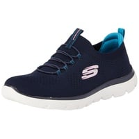 SKECHERS Damen Summits Top Player Sneaker, Marineblauer Strick, blaugrün-rosa Rand, 37.5 EU