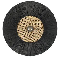 Wandleuchte Papier / Rattan schwarz rund YAAPI