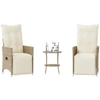 vidaXL 3-tlg. Bistro-Set mit Kissen Beige Poly Rattan