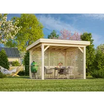 Palmako Lenna Set 302 3,00 x 3,00 m naturbelassen mit Seitenwand, Regenrinne, Pfostenanker