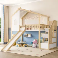 Hochbett 90×200 Mit Bettgitter Und Stauraumleiter ,kinderbett Mit Fenster&rutsche,holzbett Aus Kiefernholz,ohne Matratze,weiß