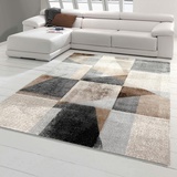 Teppich-Traum Moderner Teppich Wohnzimmer Flur abstraktes Karomuster in braun beige grau schwarz Größe 140x200 cm