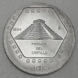 Silbermünze 5oz Pyramide Castillo 1994 Präkolumbische Kulturen ? Maya (Mexiko)