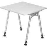 Hammerbacher AS08 höhenverstellbarer Schreibtisch weiß quadratisch, A-Fuß-Gestell silber 80,0 x 80,0 cm