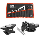 TechCraft Werkzeug-Set mit Schraubstock, Amboss, Schraubschlüssel und Zangen-Set 12 tlg.