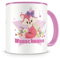 Samunshi® Kindertasse mit Namen Tasse Süße Füchsin Personalisierte Tasse mit Namen Kinder Kinderbecher mit Namen Kindergarten rosa 300ml