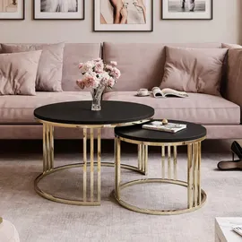 lookway Couchtisch, Gold, Holzwerkstoff, Rund, 70x49x70 cm, Wohnzimmer, Wohnzimmertische, Couchtische