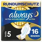 Always Ultra Secure Night Extra Gr. 5, Damenbinden Mit Flügeln, Big Pack, Dünn Und Super Saugfähig, 16 Stück