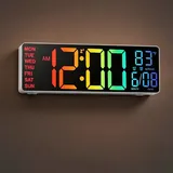 HAITANG Digitale Wanduhr - 10,5" Große Wanduhr Mit Temperaturanzeige, Datum Und Tag, RGB-Farb-Auto-Helligkeitsdimmer, Nachtlichter, 24/12-Stunden-Led Für Schreibtisch, Schlafzimmer