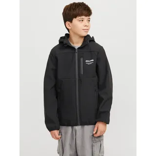Softshelljacke JACK & JONES JUNIOR "JJTHEO wasserabweisend und pflegeleicht für Alltag", Jungen, Gr. 152, schwarz, Web, Obermaterial: 100% Polyester, unifarben, regular fit normal, eingefasste Kante, Jacken Softshelljacke, Polyester, regular fit