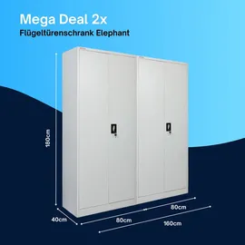 Proregal Flügeltürenschrank ELEPHANT komplett montiert abschließbar 180x80x40cm Kleiderstange Stahlschrank Lichtgrau
