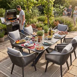 Mr. Deko Gartenmöbelset Diningsessel Cadiz mit Tisch Almeria 200x90cm - Grau