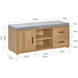 SoBuy Schuhbank mit 2 Schubladen und 4 Fächern MDF PB Natur FSR148-N