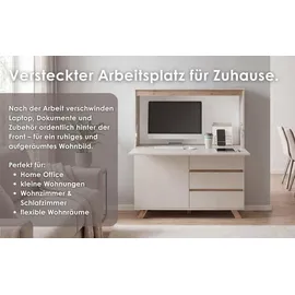 byLIVING Sekretär Valentin, Kaschmir Beige/Eiche, 3 Schubladen