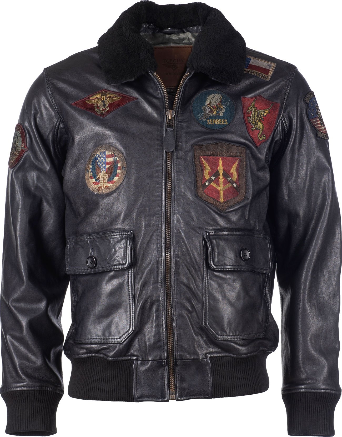 Top Gun Bomber, veste en cuir - Noir - L