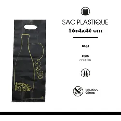 Tasche 2 Plastikflaschen HDPE schwarz ausgeschnittene Griffe 16+ 4/4 x 46 cm pro 1000 - Gimex