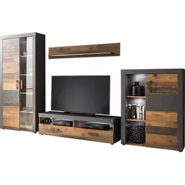 trendteam Indy Kastenmöbel-Sets grau Graphit matera, Old Wood farben) Wohnwände mit Glaseinsatz