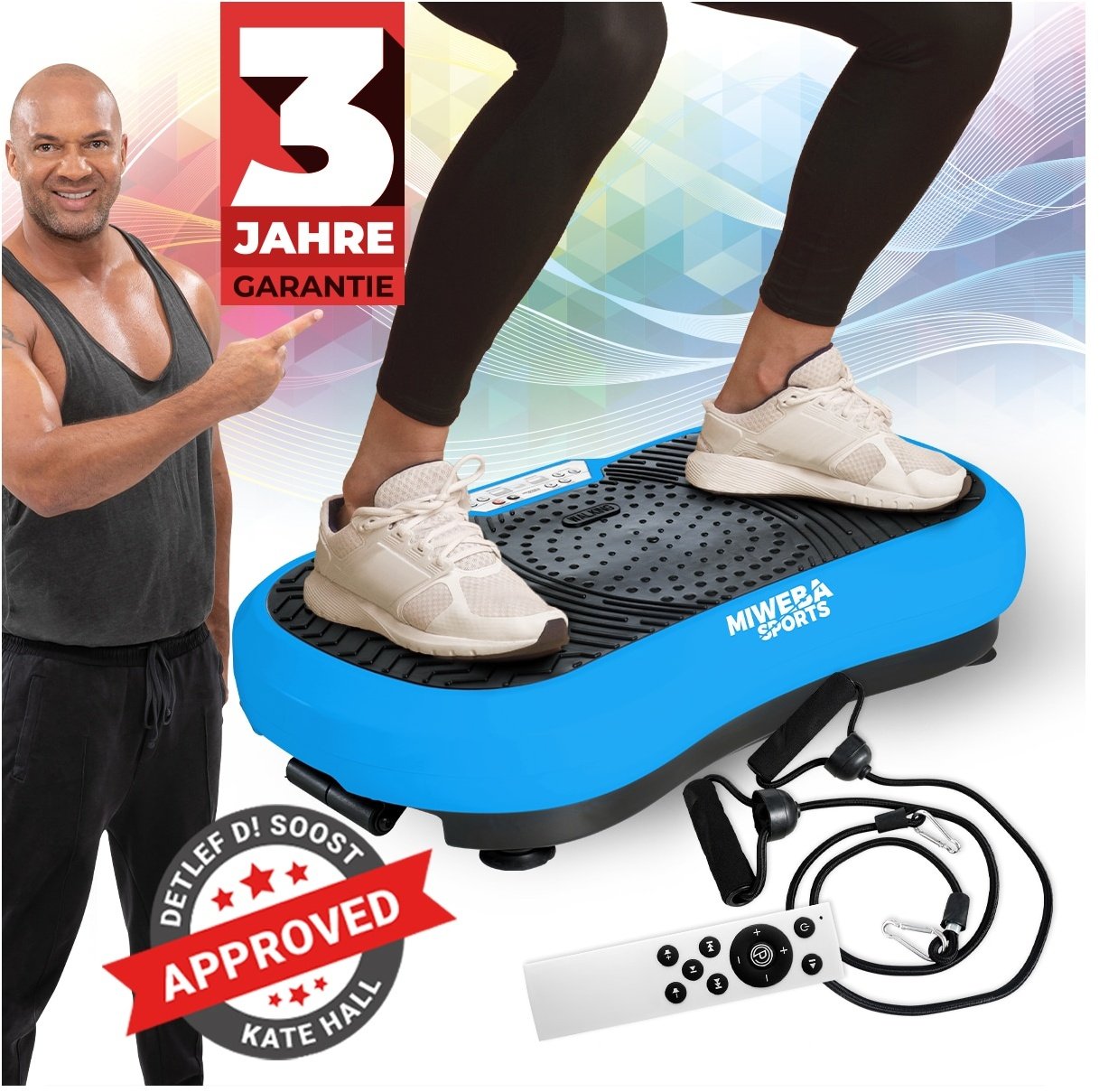 Miweba Sports Vibrationsplatte MV100, 2D-Vibration, Bluetooth, 99 Stufen, 10 Programme, 250 Watt (Blau)