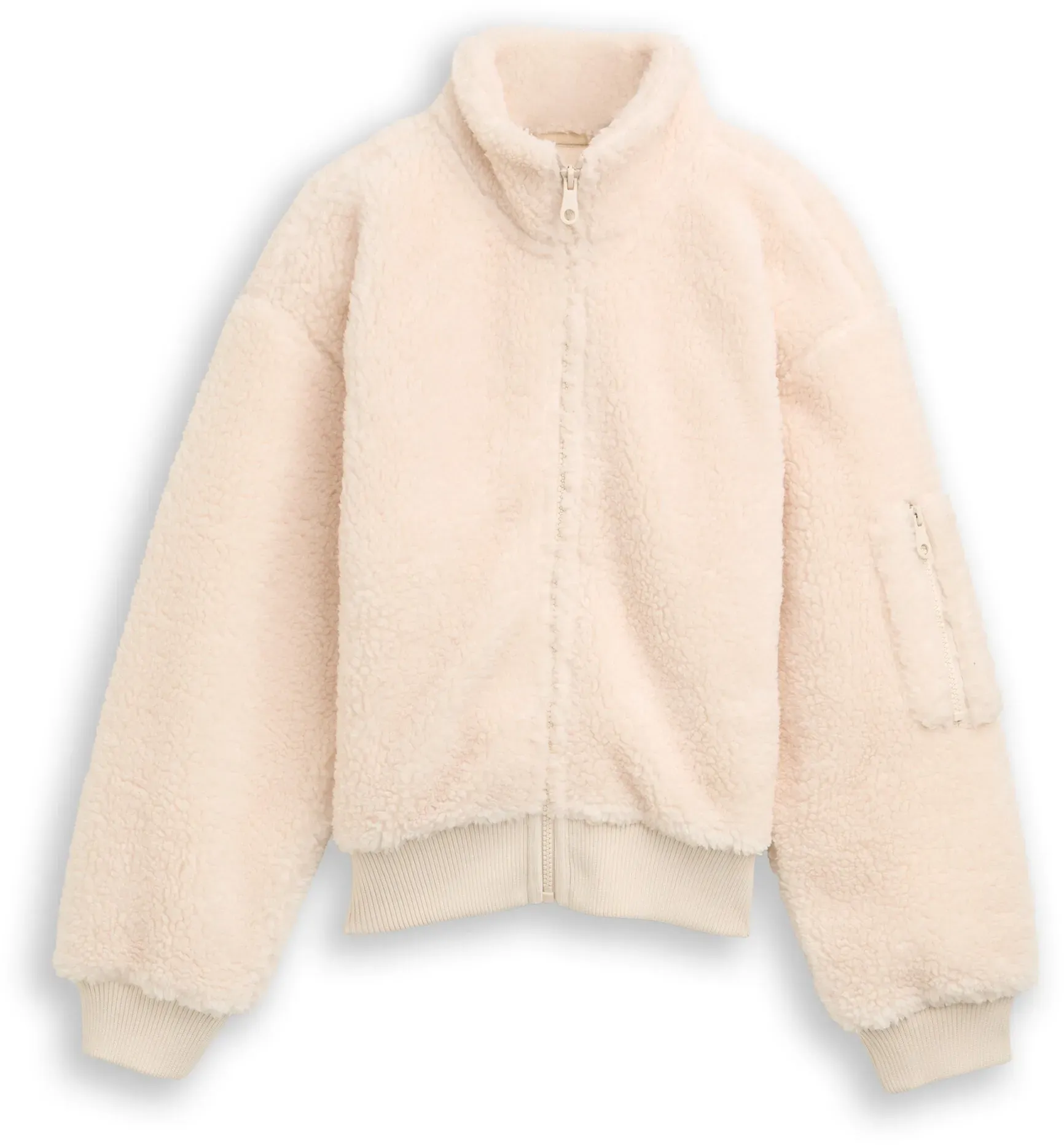 Sweatjacke TOM TAILOR, Mädchen, Gr. 176, beige (cloudy beige), Sweatware, Obermaterial: 100% Polyester, Strukturmuster, unifarben, bauchfrei, ohne Ausschnitt, Rippbündchen, Sweatjacken Sweatjacke, mit Tasche