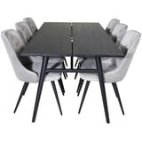 ebuy24 Sleek Essgruppe Esstisch Ausziehbarer Tisch Länge cm 195 / 280 schwarz und 6 Velvet Deluxe Esszimmerstühle Velour hellgrau.