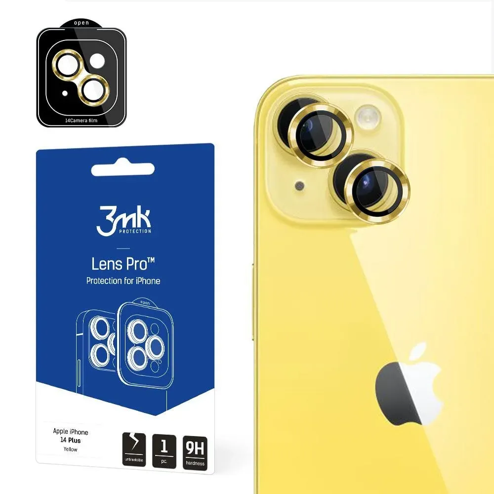 3MK Lens Protection Pro iPhone 14 Plus 6.7" żółty/yellow Ochrona na obiektyw aparatu z ramką montażo (iPhone 14 Plus), Smartphone Hülle, Gelb