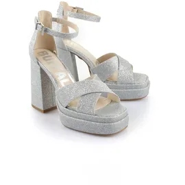 Buffalo High-Heel-Pumps BUFFALO "Buffalo Cross -Vegan Glitter", Damen, Gr. 38, silber, Kunstfaser, unifarben, Schuhe