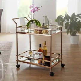 KADIMA DESIGN Goldener Servierwagen mit verspiegeltem Sicherheitsglas, rollbar, stilvoll, vielseitig.